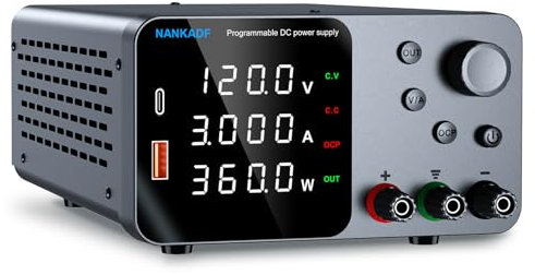 Fuente de alimentación de Laboratorio, Fuente de alimentación CC Ajustable con Interfaz USB-A/Tipo-c, Ajuste de codificador para Laboratorio y Mantenimiento electrónico (0-120V 0-3A)