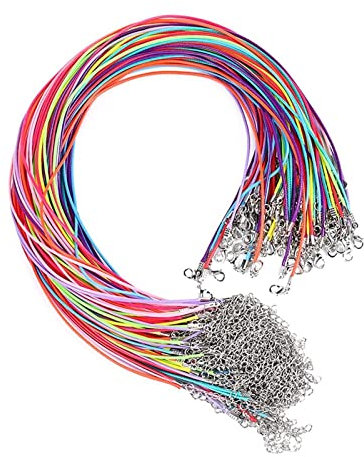 FENGCHUANG 40 Pièces Cordon Collier, 45 cm Collier Réglable, Collier Cuir Fermoir Acier Inoxydable Waterproof, DIY Collier Pendentif Accessoires Cordon de Collier Unisexe