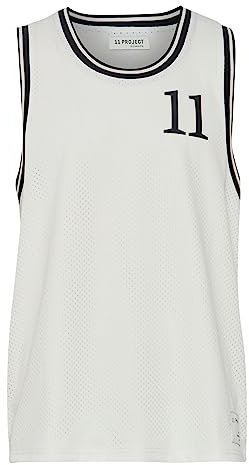 11 Project PRZayden Herren Tank Top mit Print Basketball Trikot Hochwertige Mesh-Qualität mit Patch, Größe:3XL, Farbe:Egret (110103)