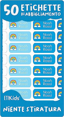 50 etichette adesive personalizzate per vestiti, non è necessario tirare. Adesivi per articoli adatti a microonde, lavastoviglie e congelatore. Etichette personalizzate per scuola e l'asilo. Colore 14