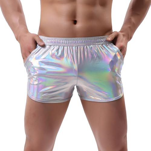 Amy Coulee Boxer sexy Shiny Short pour homme, Argent clair., M