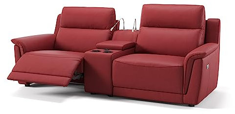 sofanella Leder 2-Sitzer Kinosofa Malito - Designer Zweisitzer Heimkino-Sofa italienisches Design - Hochwertiges Ledersofa mit Relax-Sitzverstellung - Rot S: 210 Breite x 101 Tiefe