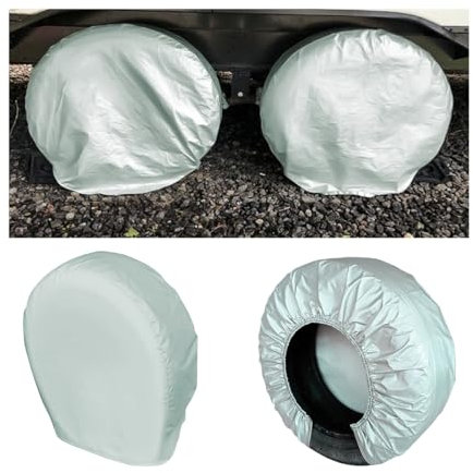 JNNJ 4 Pièces Housses De Pneus, Housse Protection Anti UV pour Roue Secours, Imperméable Couvre Pneus De Voiture Housses Roue Secours, Couverture Protecteur Anti Poussière pour Camion(Gris)