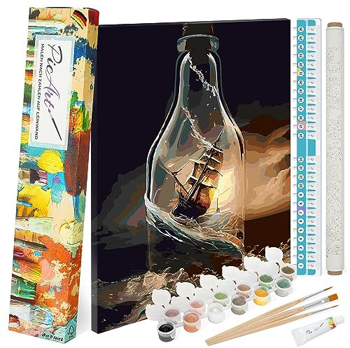 PicArt Malen nach Zahlen Set - Segelschiff 40cm x 50cm Leinwand – mit Acrylfarben & da Vinci Pinsel – Made in Germany, ohne Rahmen