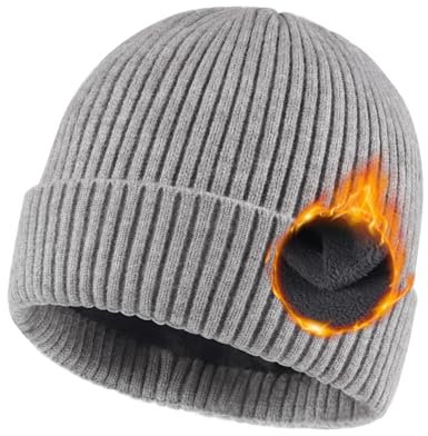 Zylioo L-XL Fleece Wintermütze Strickmütze Für Großen Kopf,Übergroße Fleece Fütterung Beanie Mütze,Winter Warme Watch Cap
