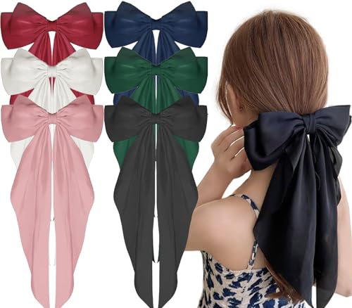 6 Pièces Grandes Pinces à Cheveux Nœud, BetterJonny Épingles à Cheveux Bowknot Pinces à Cheveux en Satin Barrettes à Cheveux Bow Françaises pour Femmes Filles, 6 Couleurs