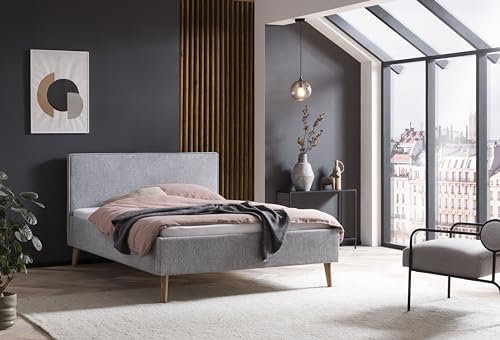 Polsterbett Twister 140 x 200 cm mit Kopfteil glatt mit umlaufendem Keder & Stoffbezug Glow - Bett, Jugendbett, Bettgestell, Einzelbett - grau