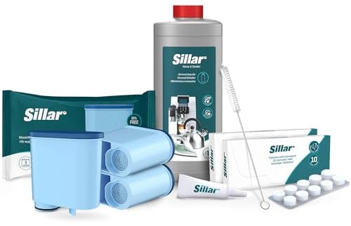 Sillar Rundum-Pflegeset für Kaffeevollautomaten Philips, Saeco (3x AquaClean Filter, komp. mit CA6903, Entkalker 500ml, 20 x 2g Reinigungstabletten, Reinigungsbürste)