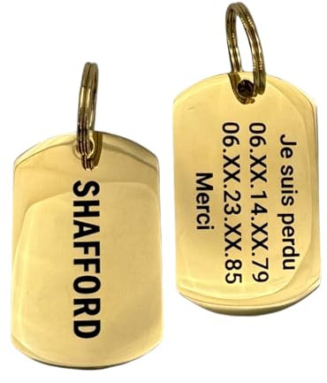 UNIKTAG MÉDAILLE GRAVÉE POUR CHIEN OU CHAT PLAQUE D'IDENTITE, MÉDAILLON ACIER PERSONNALISABLE, ETIQUETTE D'IDENTIFICATION PERSONNALISÉE, PORTE-ADRESSE POUR CHIEN, MEDAILLE D'IDENTITE (Or)