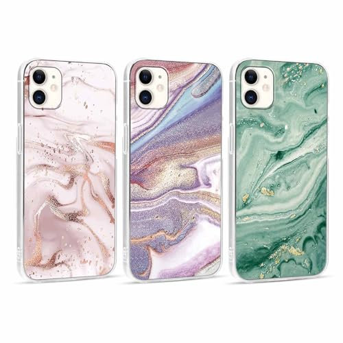 ZhuoFan 3 Pièces Coque pour iPhone 11 6,1, Silicone Transparente Étui avec Aesthetic Motif Marbre Rose Dessin Ultra Fine Téléphone Housse Antichoc Case Filles Femmes Cover, 05