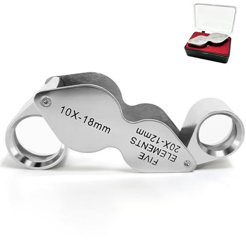 Jewellers Loupe, 10x 20x Jewellery Magnifying Glass 2 In 1 Pocket Jewelry Loupe Foldable Jewellers Loop Magnifying Glass Hand Lens for Gems, Diamonds, Stamps, Coins