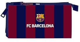 safta F.C. Barcelona Federmäppchen mit DREI Fächern, für Kinder, ideal für Kinder im Schulalter, bequem und vielseitig, Qualität und Widerstandsfähigkeit, 22 x 3 x 12 cm, Marineblau/Granat,