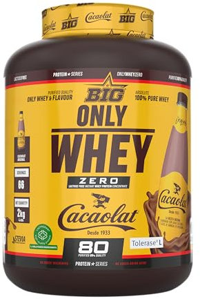 BIG - Proteinas Whey - Proteina en Polvo para Desarrollo de Masa Muscular y Recuperación - Materia Prima Premium - Whey Protein Sin Lactosa, Sin Azúcar, Sin Grumos (2Kg, Cacaolat)