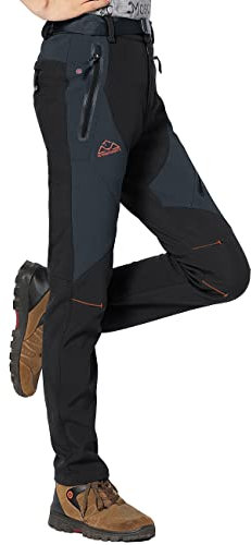 Rdruko Waterproof Trousers Womens Winter Fleece Lined Work Trousers Outdoor Camping Hiking Skiing Pants with Zip Pockets Black M