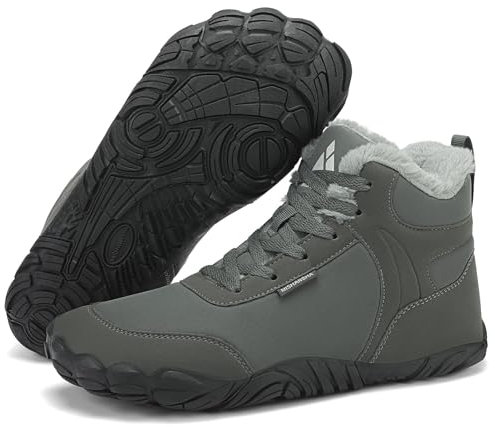 Mishansha Scarpe Invernali Barefoot Uomo Donna Stivali Neve Comode Caldo Stivaletti Inverno Antiscivolo Flessibile Scarponcini con Imbottitura Calda, Grigio Ghiaia 42EU