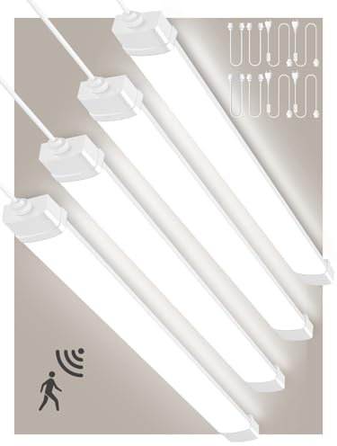 Feuchtraumleuchte LED Mit Bewegungsmelder 120CM, 4500K Verknüpfbar, 40W 4000LM Röhre, IP65 Wasserdicht Kellerlampe, Deckenlampe für Küche Büro Flur Garage