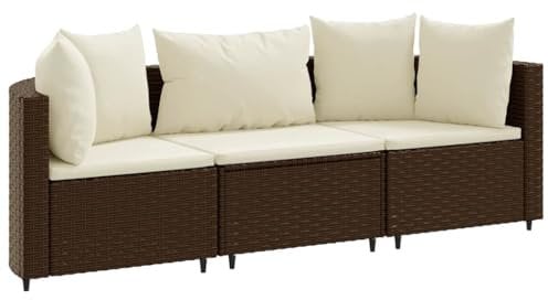 vidaXL Garten Sofa Garnitur 3-TLG., Gartenmöbel Set mit Kissen, Sitzgruppe für Garten Terrasse, Lounge Sitzgarnitur Modular, Braun Poly Rattan