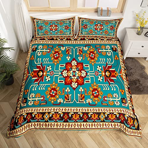 Ästhetisches Boho-Bettwäsche-Set, Vintage-Blumenmuster, Tagesdecke mit Bettdeckenbezug, Einzelbett, Retro-Hippie-Stil, leicht, 2-teiliges Bettwäsche-Set für Himalaya, Hüttendekoration