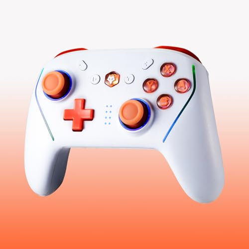 NBCP Controller für Switch, kabelloser Pro Controller für Switch Lite, Switch Remote-Gamepad Joystick, Dual VibrationGyro/Vibration/Turbo/NFC/Wake-Up/Screenshot (orange weiß)