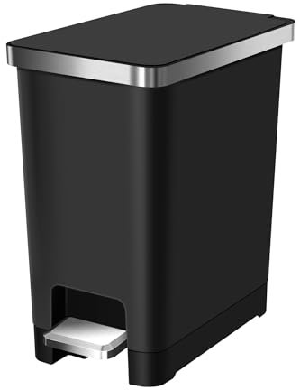 EKO Cubo de Basura Hana 10L, Baño Negro Con Pedal y Cierre Suave, Cubos de Basura