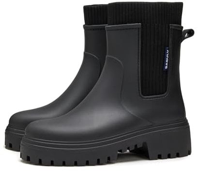 AONETIGER Gummistiefel Damen Regenschuhe Wasserdicht Halbhoch Segelstiefel rutschfest Regenstiefel Bequem Chelsea Boots Mode Gartenschuhe (926 Schwarz,39EU)