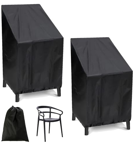 GANILITY Stapelbarer Gartenstuhlbezug, 2 Stück 65 x 65 x 120 cm Abdeckung für Gartenstühle, Gartenstuhlbezug aus Oxford Stoff, Geeignet für Gartenstühle, stapelbare Balkonstühle, Schwarze