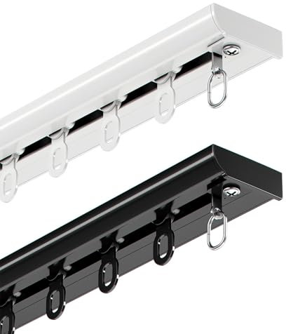 Einläufig Gardinenschiene aus Aluminium - Schwerlast-Vorhangschienen - 1-läufige Vorhangschiene - Deckenmontage - ideal für Duschfenster, Privatsphäre und Heimdekoration(White,1m/3.28FT)