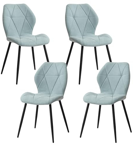 HJhomeheart 4er-Set Esszimmerstühle, Moderne Küchenstühle, Gepolsterte Stühle mit Metallbeinen, Stoffkissen mit Rautenmuster, Mintgrün