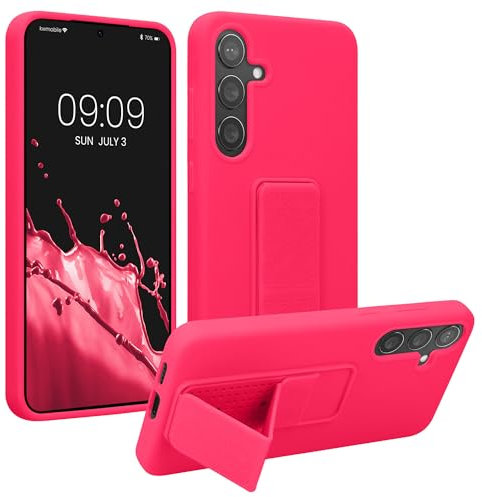kwmobile 1x Custodia Compatibile con Samsung Galaxy S24 Plus - Cover Supporto Dita - Back Case per Smartphone - Protezione Gommata Rosa Shocking