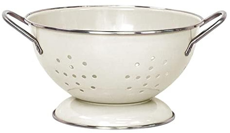 Enamel Coated Colander Strainer Bowl, Vintage Self Draining Fruit Dishes, Metal Dinnerware Set, Home Kitchen Decoration, Small White