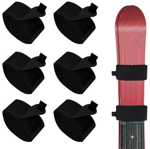 FLOWERUN 6 Stück Verstellbarer Skigurte Ski Klettband Ski Befestigungsbänder Skibänder Für Sicheren Transport Und Praktische Aufbewahrung (Schwarz)