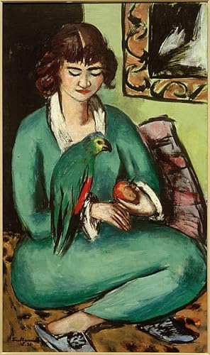 IPLUPJDY Berühmte Gemälde Gemälde Kunst Bilder Kunstdruck Leinwand Quappi Mit Papagei Von Max Beckmann Abstrakte Leinwandbilder für Wohnzimmer-Dekor 60x90cm