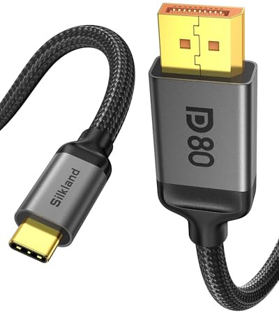 Silkland 80Gbps Cable USB-C DisplayPort 2.1 2M 16K@60Hz, 8K@240Hz, 4K@960Hz | Unidireccional Cable Thunderbolt 5/4/3 a DisplayPort para MacBook Pro/Air, iPad Pro, iPhone 17/16/15, Galaxy S8-S26