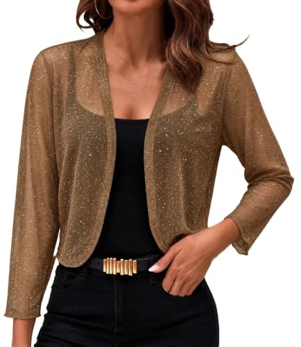 Jamicy Glitzer Bolero Damen Festlich Pailletten Oberteil Silvester Bolerojacke Party Outfit Karneval Kostüm Festliche Blusen Zur Hochzeit Cardigan Festival Strickjacke Jacke Frauen Kleidung