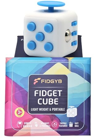 Fidget Cube Anti-Stress-Würfel für Erwachsene & Kinder, glattes, leises sensorisches Spielzeug bei Angstzuständen, Fokus & ADHS [Weiß und Blau]