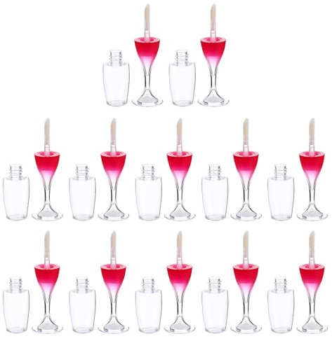LALADEFIEE Lip Gloss Tubes with Stoppers and Caps 12pcs Refillable Wine Glass Shaped Plastic Containers and Making Lip Gloss Samples for Daily Use