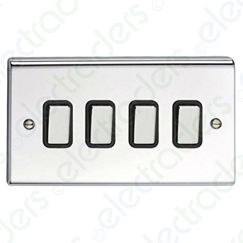Deta SD1244CHB Light Switch 10 Amp 4 Gang 2 Way (Polished Chrome/Black Insert)