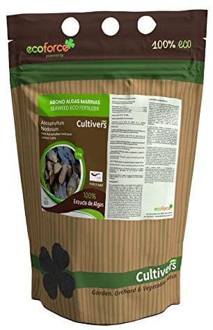 CULTIVERS Abono de Algas Marinas 1 Kg. Fertilizante Orgánico Ecológico Polvo Soluble. Extracto de Algas 100%. Fertilizante Bioactivador a Base de extractos de Ascophyllum nodosum. Force Mar Eco
