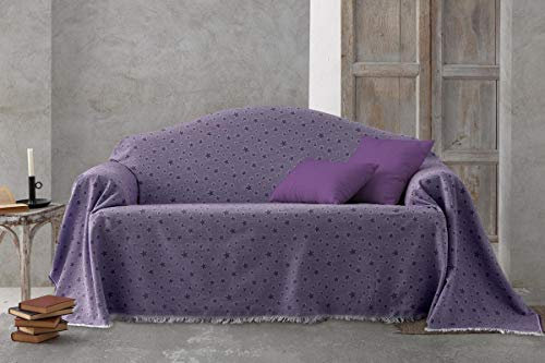 HIPERMANTA Colcha Foulard Multiusos Jacquard Modelo Estrellas para sofá y para Cama, Algodón-Poliéster, 3 plazas. Lila.