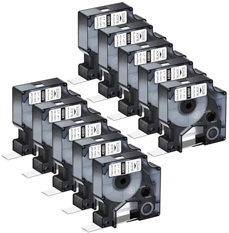 Nineleaf 10 Pack Compatible for DYMO 18051 Rhino Heat Shrink Tube Industry Label Tape 6mm 1/4 x 5ft Black on White Wire Tapes for Industrial Rhino Pro 3000 4200 5000 5200 6000 3M Label Maker