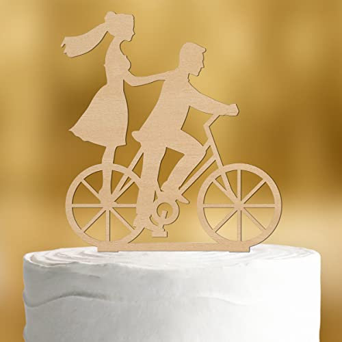 Cake Topper Fahrrad [mit Brautpaar] - deko Holz Hochzeit Hochzeitstorte Kuchendeko Tortendekoration Verlobung Tortenstecker Tortendeko Wedding cake