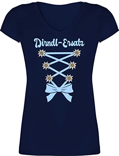 T-Shirt Damen V Ausschnitt - Kompatibel mit Oktoberfest - Dirndl Ersatz Korsage - S - Dunkelblau - trachtenshirt Trachten-Tshirt bayrische kosage Shirts trachtentshirts tailliertes Trachten Tshirt
