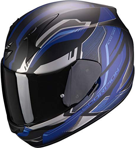 Scorpion Motorradhelm EXO-390 BOOST Matt Black-Silver-Blue, Schwarz/Blau, XS
