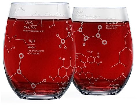 Greenline Goods Stemless Wine Glasses - 15 oz Set Science of Wine Tumblers (Set of 2) Etched with Wine Chemistry Molecules