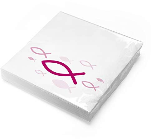 itenga Servietten Papier Fisch 30 x 30 cm 3-lagig 20 Stück für Taufe Kommunion Konfirmation Jungen und Mädchen (Pink)