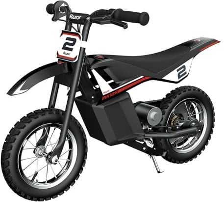 Razor Kids Electric Motorbike - MX125 Dirt Rocket Bike for Children 7+ with 8 mph Max Speed & 40 Minute Ride Time, Up to 5 Mile Range, 100W Ride On with 12V 5Ah Battery and 12 Pneumatic Tyres - Black