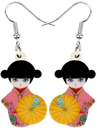 DUOWEI Cute Anime Kimono Dolls Acrylic Earrings Dangle Jewelry Gifts for Women Girls Teens Lovers (Navy)