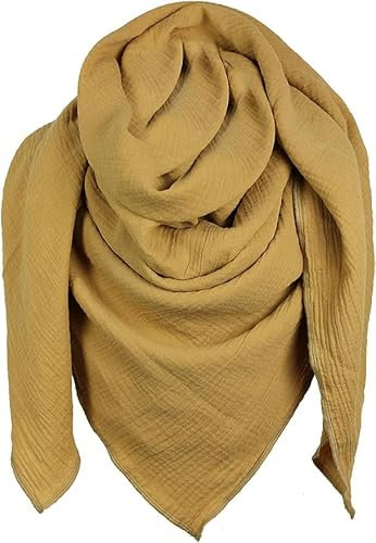 XXL Musselin Tuch Schal 100% feine Baumwolle 130x130cm Damenhalstuch Halstuch Musselintuch Musselin Damen Herren Männer Frauen, Farbe:Caramel