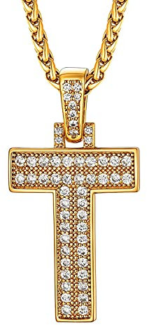 U7 Damen Buchstaben Halskette Iced Out Necklace Gold Letter Kette Zirkonia Initial Anfangsbuchstaben Kettenanhänger Glücksanhänger Alphabet T Buchstabenkette Halsschmuck Modeschmuck für Weihnacht