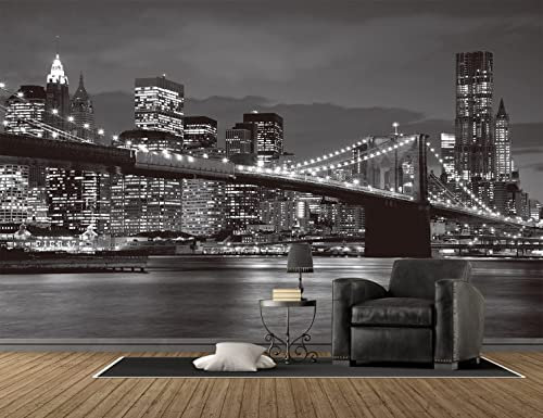 Reyhui Brooklyn Bridge and New York City Wall Murals Large Photo Wallpaper Murals for Wall Living Room Bedroom Dining Room（Not Peel and Stick）
